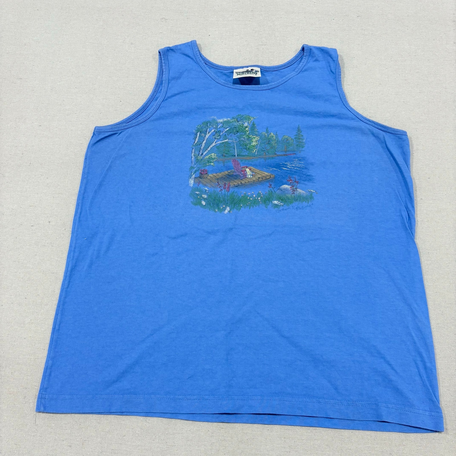 Vintage Northern Reflections Tank Top Women Xl Cotton Graphic Print Summer Blue